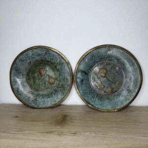 Florentine Fish Oxidized Patina Brass Wall Plate Lot of 2 England Aquatic Beach